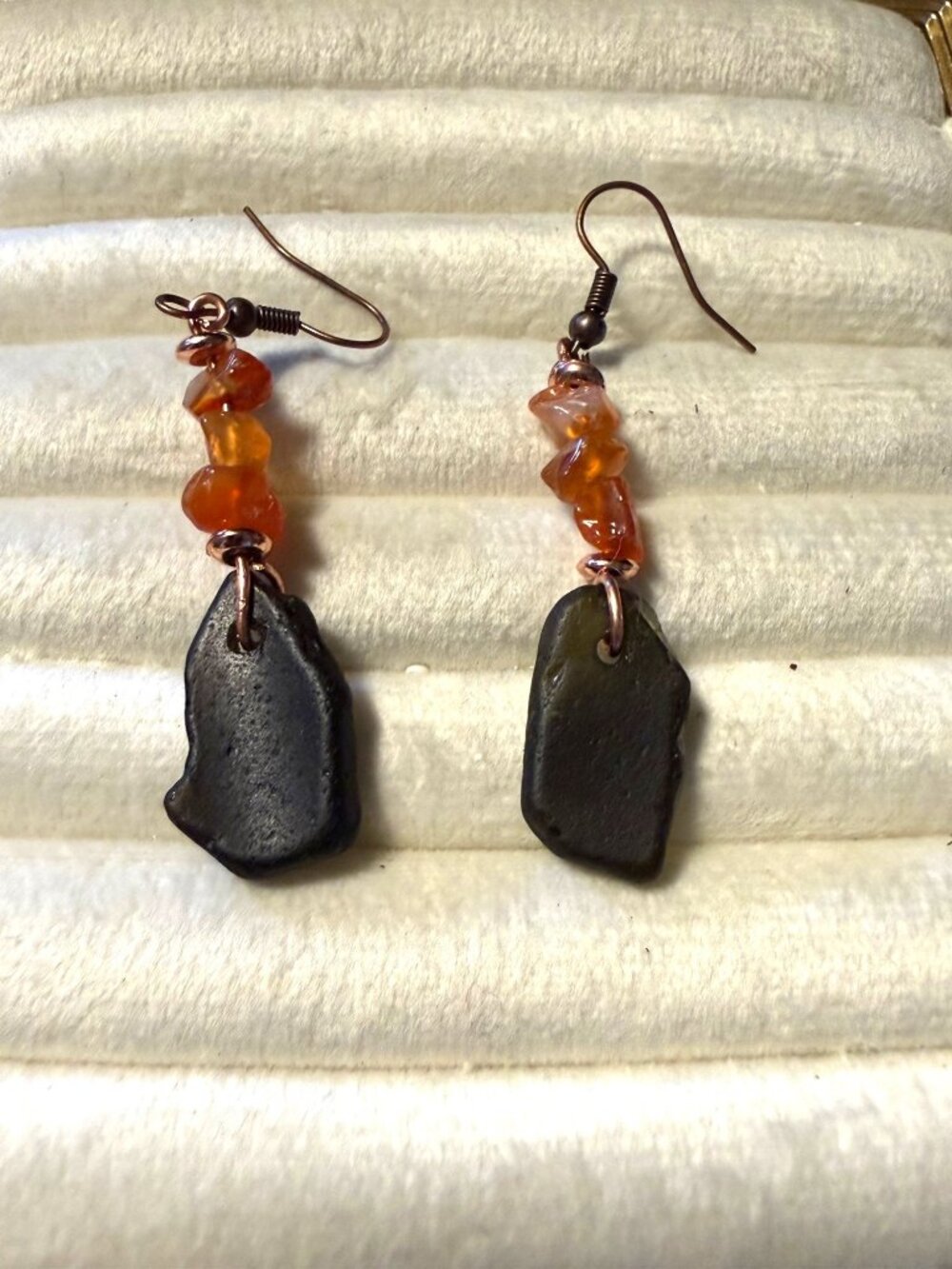 Seaham Amber Glow – Rare Pirate Glass & Stone Chip Earrings